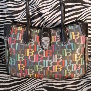 HOT FIND! DOONEY & BOURKE GRAY TOTE WITH COLORED D & D INITIAL PATTERN HANDBAG!